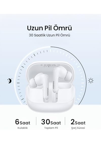 Hitune T6 Magic Aktif Gürrültü Engelleyici Ekranlı Kablosuz Kulak İçi Kulaklık, 30 Saat Çalma Süresi, 4 Mikrofon, Anc, Beyaz, 55137
