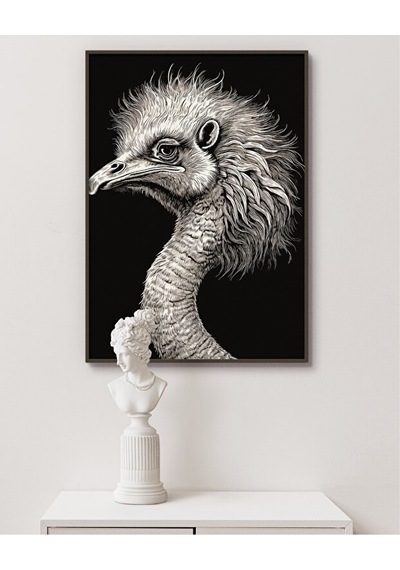 Tablo Ahşap Çerçeveli Tablo Çerçeveli Poster Devekuşu Hayvan Temalı Tablo