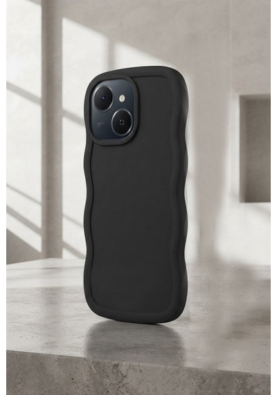 Tecno Spark 40c / Pop 10 Pro Uyumlu Dalgalı Tasarım Kamera Korumalı Mat Silikon Telefon Kılıfı-54218 Siyah