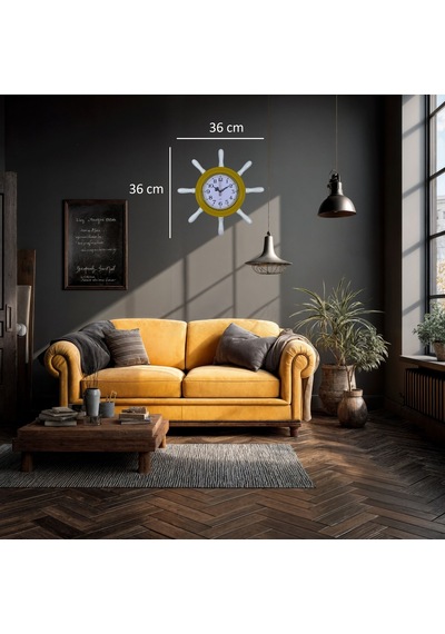 Sarı Modern Kavelalı Dümen Duvar Saati Pl-d3701y