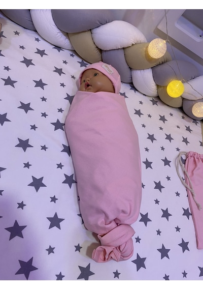 Hamiki Pamuklu Çok Amaçlı Esnek Kundak Bebek Battaniyesi Pembe