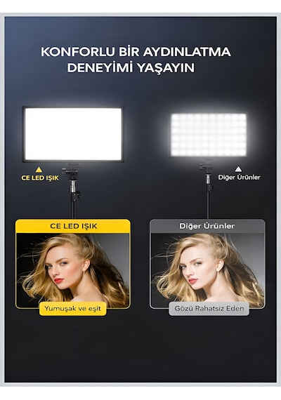 14 İnç Kare Soft Işık Led Panel Profesyonel Makyaj Fotoğraf Video Çekim Işığı Tripodlu
