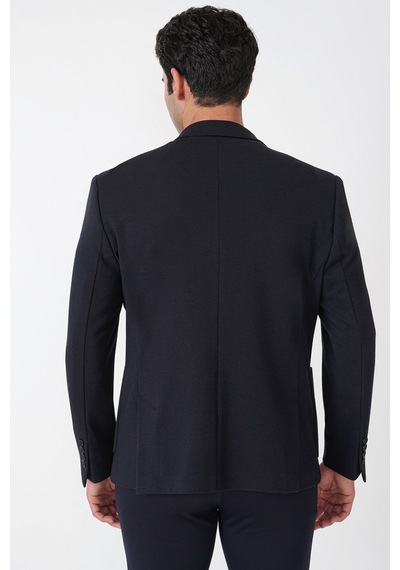 Slim Fit Torba Cep Esnek Tencel Kumaş Lacivert Ceket C 751