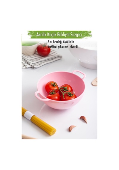 Akrilik Soft Pembe Mini Pirinç Süzgeçi & Bakliyat Süzgeçi 3 Su Bardağı Ölçülü Pembe