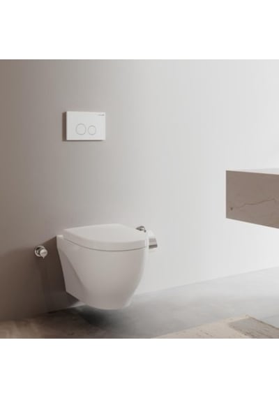 Kanalsız Asma Klozet İle Minimalist Banyo Tasarımı Açık Bej
