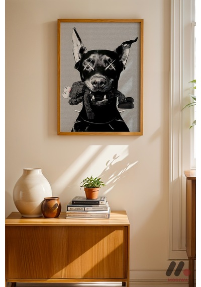 Siyah Köpek Pop Art, Ahşap Çerçeveli Duvar Tablosu - Renkli Ev Dekorasyonu