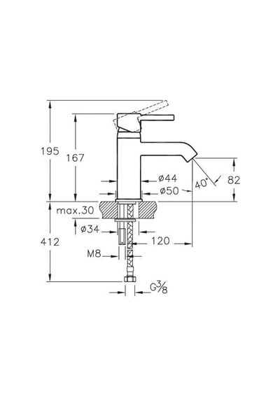 Minimax S A41984 Lavabo Bataryası, Krom Çok Renkli