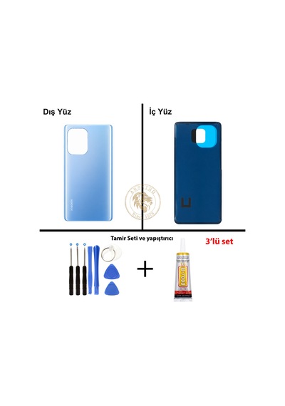 Xiaomi Mi 11 Ufuk Mavisi Arka Pil Kapağı Batarya Kapağı Lazer Kesim + Yapıştırıcı Ve Vida Seti Çok Renkli