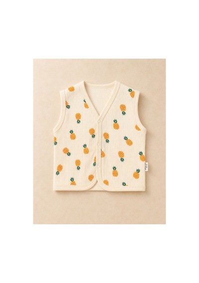 The Two Unisex Bebek Bej Ananas Desenli Örme Yelek 6-24 Ay Pamuk