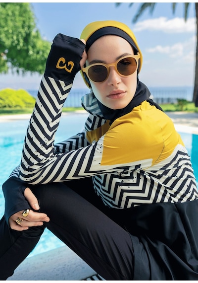 Mayovera Tesettür Mayo - Zigzag Hardal Siyah