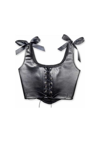 L'aura Corset Siyah Bordo Çapraz Bağlamalı Deri Korse Büstiyer