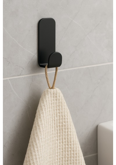 Lunoart Banyo & Mutfak İçin Yapışkanlı Metal Askı 4 Lü - Havlu, Mutfak Bezi, Bornoz, Çanta, Takı Askısı Siyah
