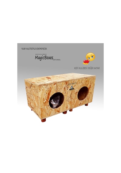 Kedi Kulübesi Profesyonel Magicboxes Natural Ahşap Kedi Evi 37 x 36 x 62 CM
