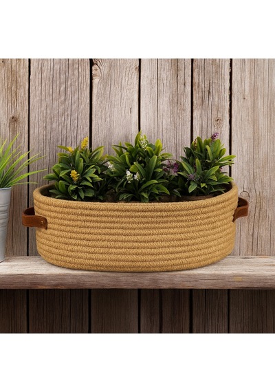 Mavaux Doğal Hasır Görünümlü 15x33x10 Çok Amaçlı Sepet Deri Saplı, Dekoratif Ve Fonksiyonel Organizer Hasır