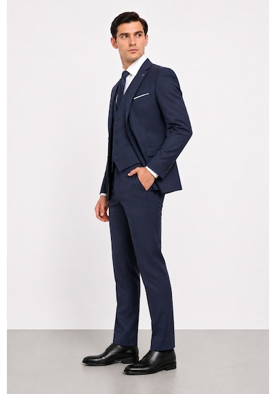 Bihan Store Erkek 6 Drop Yelekli Takım Elbise - Ceket Pantolon Ve Yelek 63141 - Lacivert