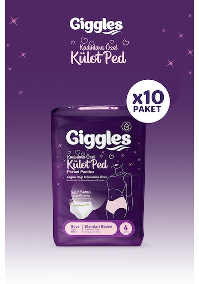 Giggles Külot Ped 52-100 Bel Ölçüsü 360 Esnek Beden Sızdırmaz Regl Gece Külodu 10 Paket 40 Adet