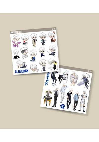Bluelock-nagi Seishiro-parlak Kağıt -2li Sticker Set-telefon Süsleme Blue Lock Etiket Gri