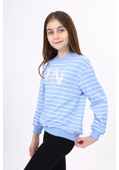 Toontoy Kız Çocuk Çizgili Sweatshirt Mavi