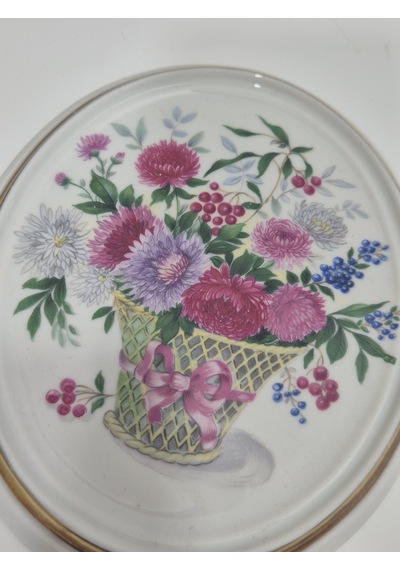 Vintage Dekoratif Çiçek Temalı Porselen Duvar Tabağı 13,5cm 001