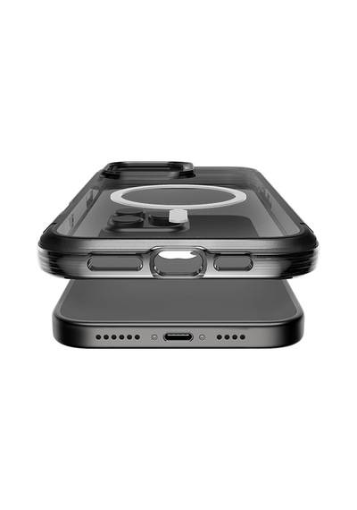 Apple Uyumlu iPhone 16 Pro Kılıf Magsafeli Raptic Air Serisi Airbag Tasarımlı Metal Köşelikli Şeffaf Kapak Siyah