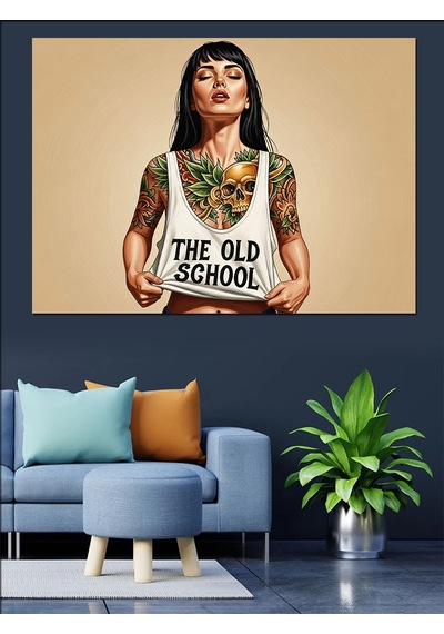 The Old School Dövmeli Kadın Dekoratif Kanvas - Mdf Ahşap Tablo