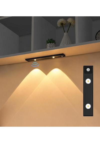 Hareket Sensörlü Slim Led Kabin Armatürü Dekoratif Dim Edilebilir Usb Şarjlı Aydınlatma Siyah,