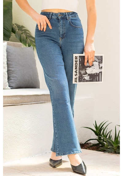 Açık Mavi Kadın Wide Leg Jean Yüksek Bel Likralı Esnek Kot Pantolon Jessica-açmavi 001
