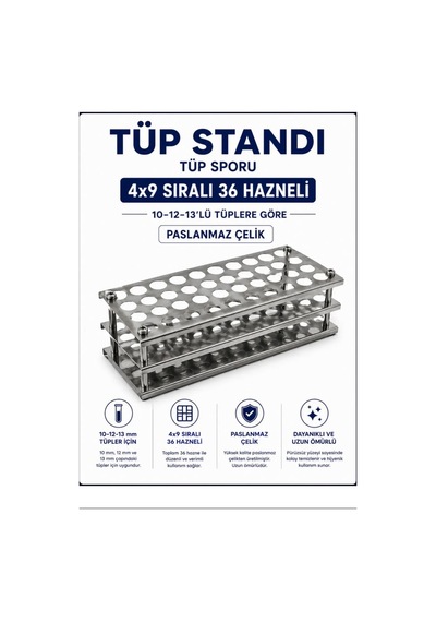 Tüp Standı - Tüp Sporu - 36 Delikli- 10-12-13 mm Tüpler İçin Paslanmaz Çelik