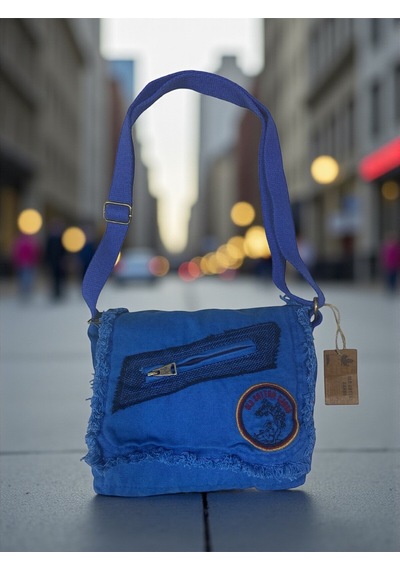 Old Cotton Cargo Vintage Küçük Salaş Unisex Günlük Çapraz Postacı Çantası S Boy 26x20cm Mavi