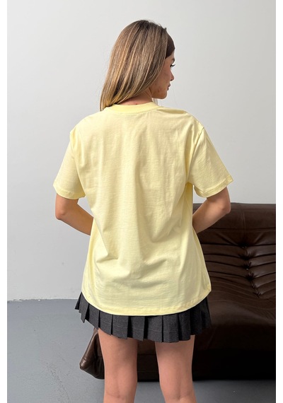 Giysa Kadın Gümüş Aksesuar Detaylı Pamuklu T-shirt Sarı - 26y 26510