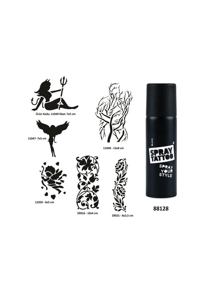 Aşk Ve Tutku Sembolleri Spray Tattoo Geçici Dövme Yapma Seti Dark Siyah