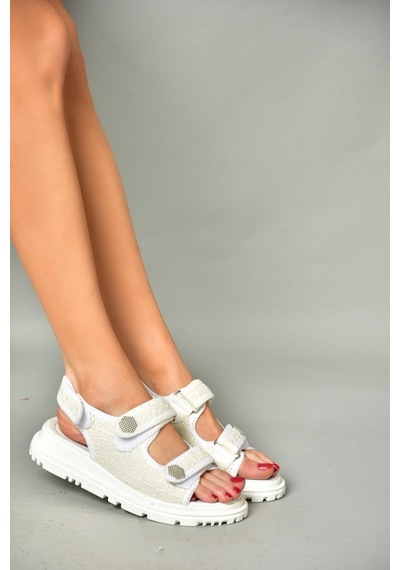 Fox Shoess267122004 Beyaz Kumaş Kadın Sandalet Beyaz