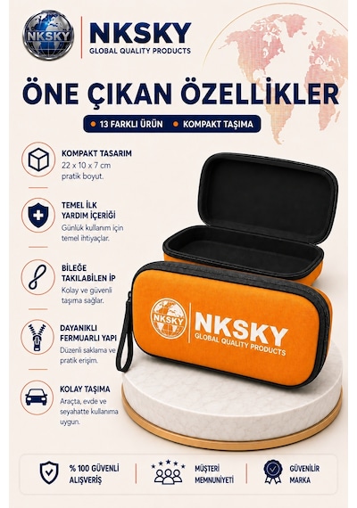 Nksky 36 Parça İlk Yardım Çantası, Turuncu Eva Çantalı İlk Yardım Seti, Bileğe Takılabilir Taşıma İpli Ecza Çantası