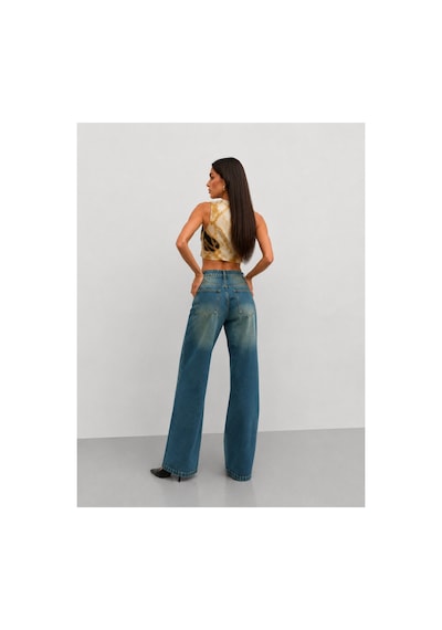 Bluemarlin Tam Kalıp Yeşil Tintli Denim/kot Bol Paça Jeans Pantolon Yeşil Tintli