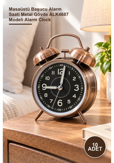 10 Adet Metal Çalar Saat Masaüstü Başucu Alarm Saati Metal Gövde Alk4687 Modeli Alarm Clock Diğer