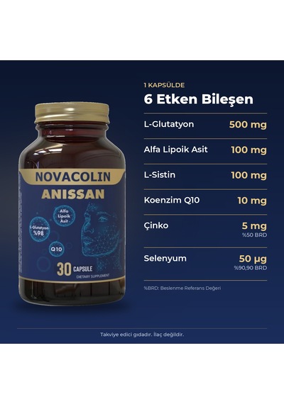 Novacolin Anissan L-glutatyon Alfa Lipoik Asit Q10 30 Kapsül