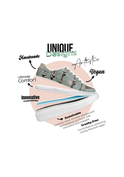 Kadın Vegan Deri Mavi Günlük Sneakers - Panda Hug Tasarım Çok Renkli