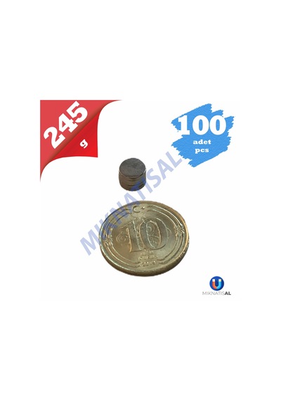 6X1Mm Silindir (Disk) Güçlü Neodyum Mıknatıs 100 Adet
