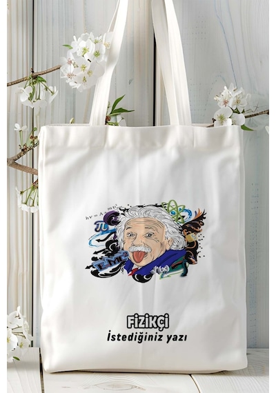 Art Hediye Fizikçi Baskılı Bez Omuz Çantası Kişiye Özel Model 8 Çok Renkli