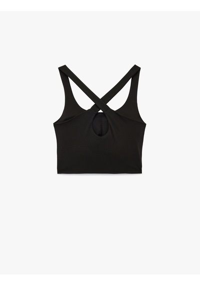 Koton Çapraz Askılı U Yaka Kolsuz Crop Spor Bluz Siyah 6sak30156nk