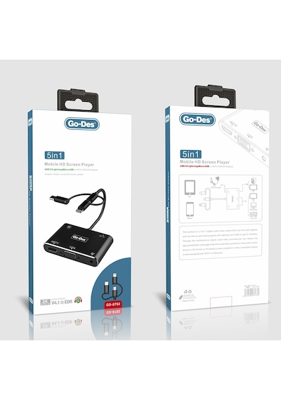 Go Des GD-8762 5 in 1 HDMI VGA AV Dönüştürücü Adaptör Ses ve Görüntü Aktarım Bluetooh v4.2 EDR - Siyah ZORE-260751