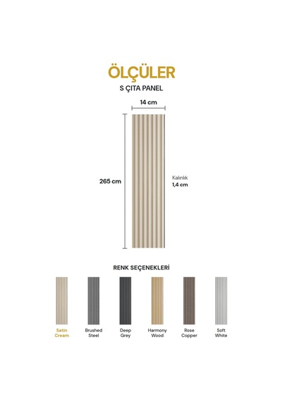 Vilo Mpc S Çıta Duvar Paneli Satin Cream 265cm Yapıştırmalı Montaj - Neme Ve Darbeye Dayanıklı