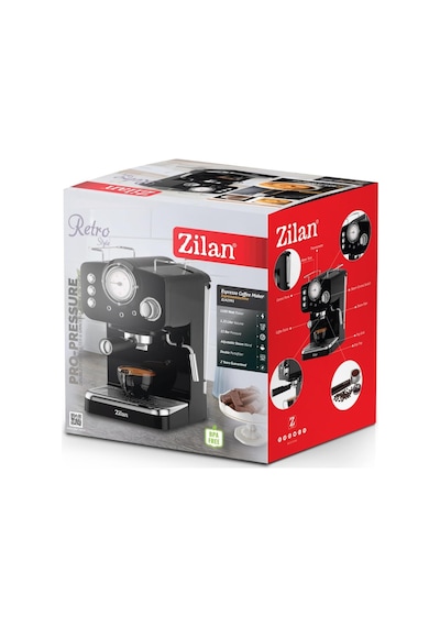 Zln2991 Retro Espresso Kahve Makinesi Espresso-cappiccino-latte 15 Bar Basınç Süt Köpürtücü 1.25l 1100w Siyah Çok Renkli