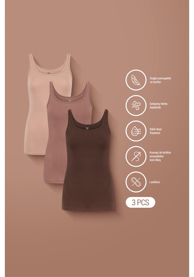 Auw Basic Kadın Derin Yaka Atlet Modal Pamuk 3'lü - Softfit Latte,bitter,bronz Auw Basic Kadın Derin Yaka Atlet Modal Pamuk 3'lü - Softfit Latte,bitter,bronz