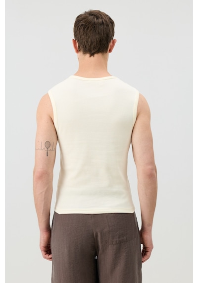 Antioch Pamuklu Kolsuz Erkek T-shirt Beyaz