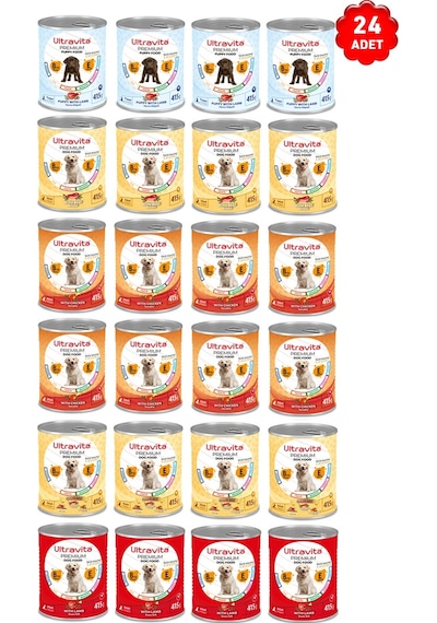 Ultravita Premium Yüksek Proteinli Karışık Etli Konserve Köpek Maması 24 x 415 G