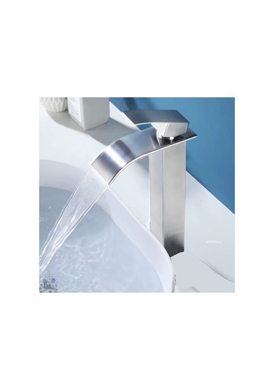 Rena Design Inox Çanak Lavabo Bataryasi Oval Çikiş Yüksek Havza Model Uzun Çift Giriş Musluk Banyo Mat Gri