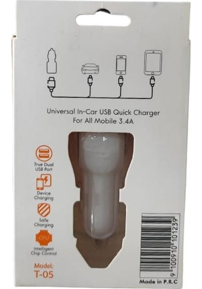 Megatech T05 Araç Çakmaklık Şarj Cihazı, 2 Usb, 3.4a, Beyaz