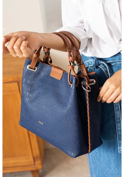 Just Polo Kadın Kabartma Desenli Mıknatıslı Çıtçıt Kapama El Ve Omuz Çantası Lacivert Taba 33998583