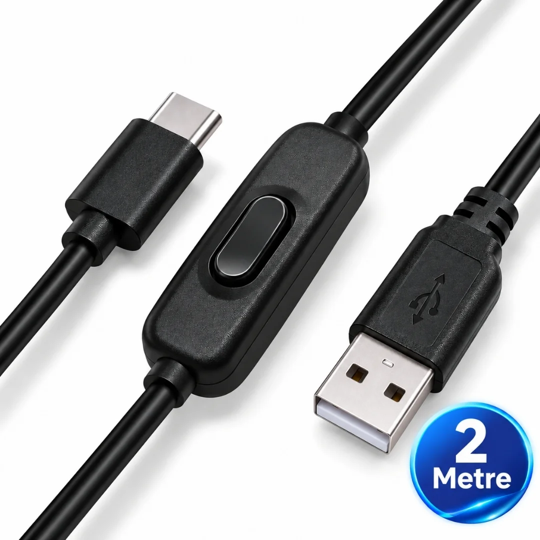 Usb Type C Açma Kapama Anahtarlı Güç Data Kablosu 2 Metre On/off Tuşlu Düğmeli